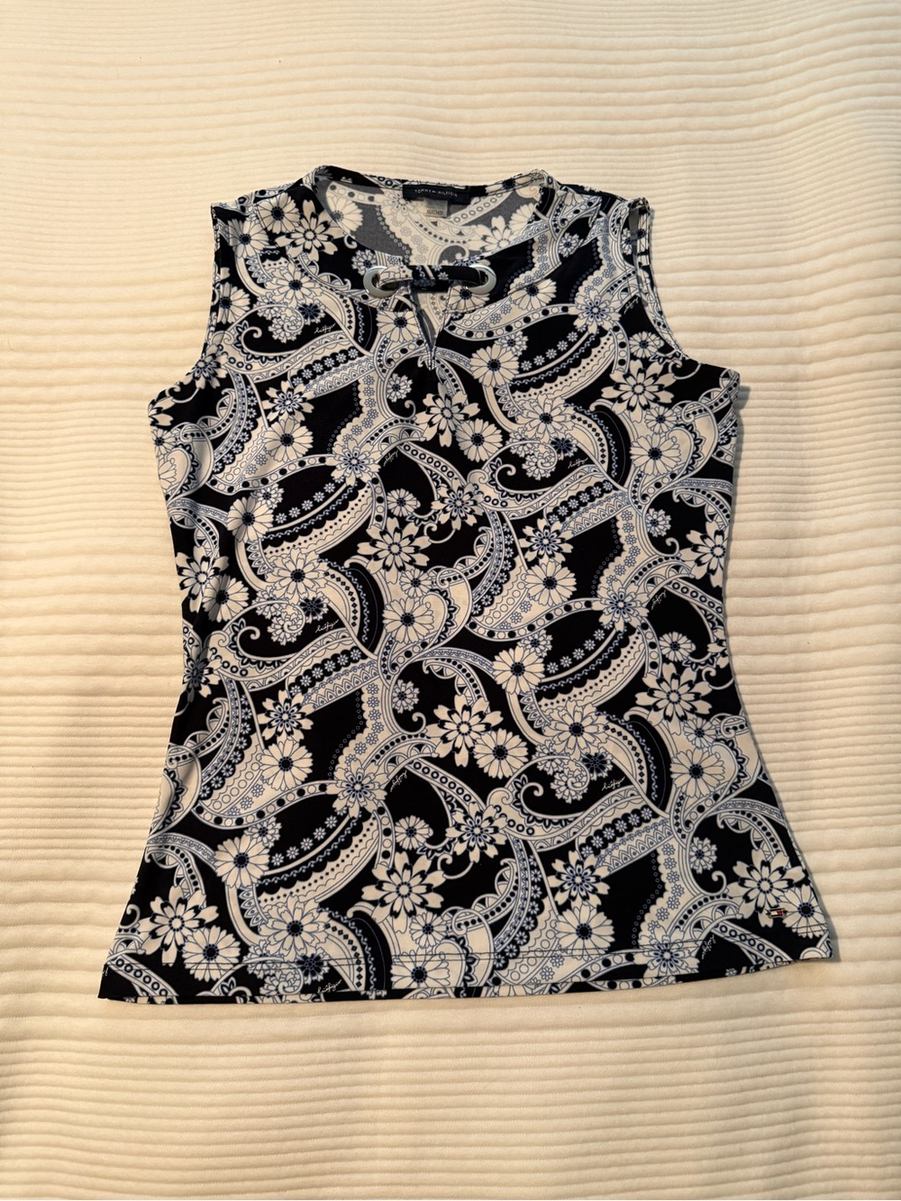 Tommy Hilfiger Sleeveless Navy & White Paisley Floral Tank Top